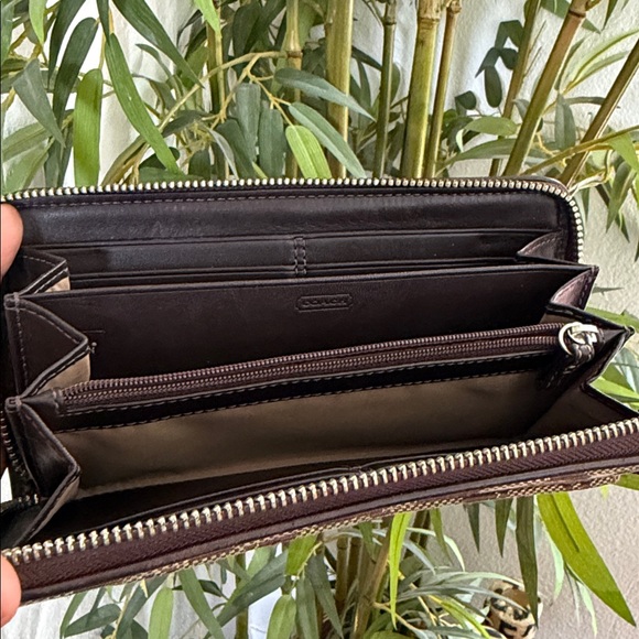 COACH Brown Signature Zipper Wallet - Picture 4 of 7